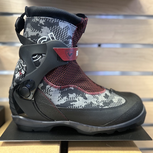 Backcountry cross-country boot on retail display.