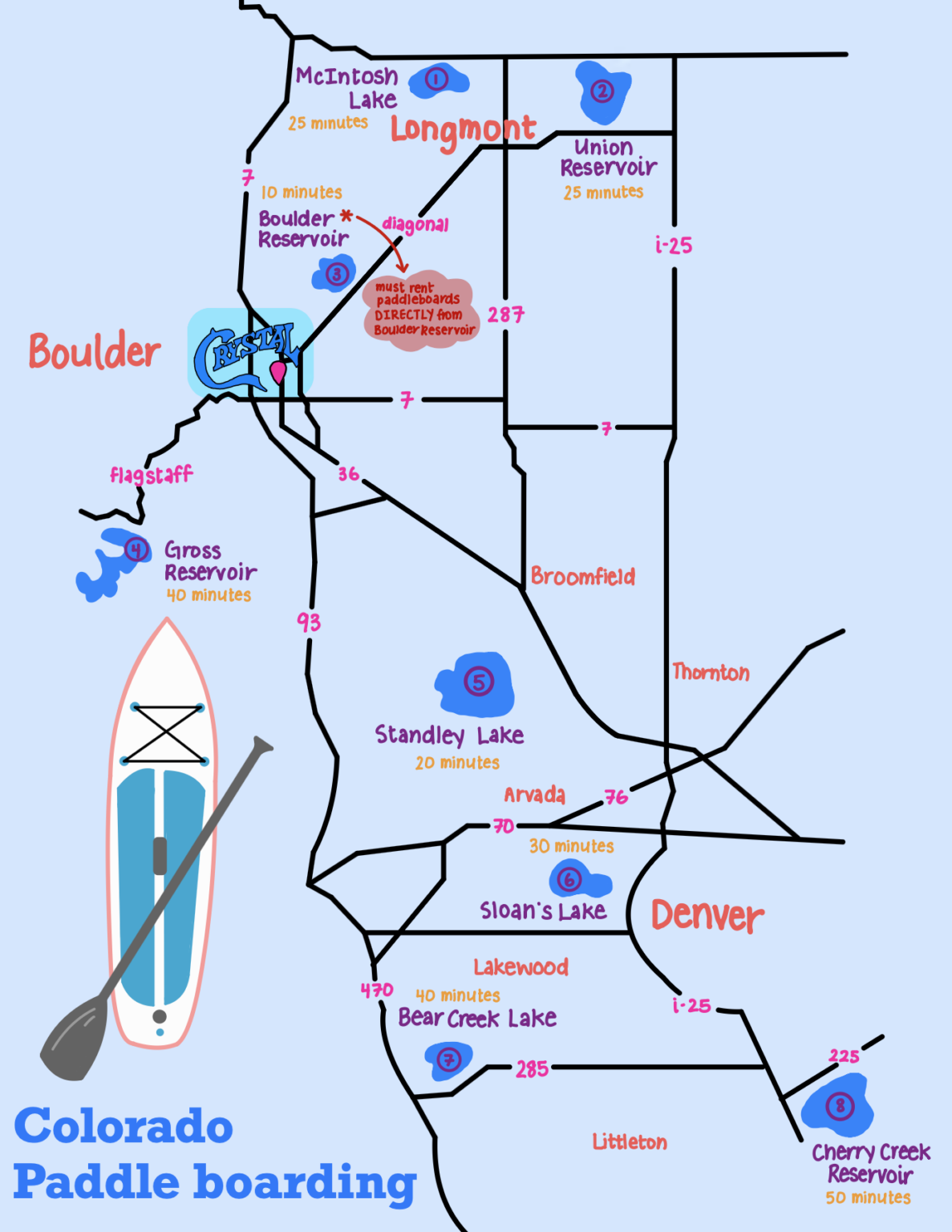 Boulder Ice Ranch Map SUP, Kayak, and Tube Rentals - Crystal Ski Shop - Boulder, Colorado